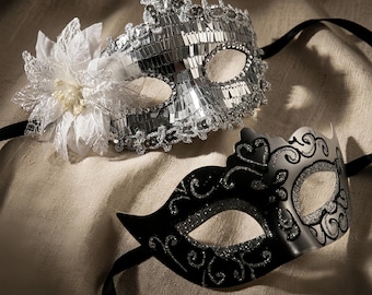 Conjunto de máscaras de carnaval para parejas, negro y dorado, máscaras venecianas para fiestas, conjunto de máscaras para él y para ella, regalo de cosplay.