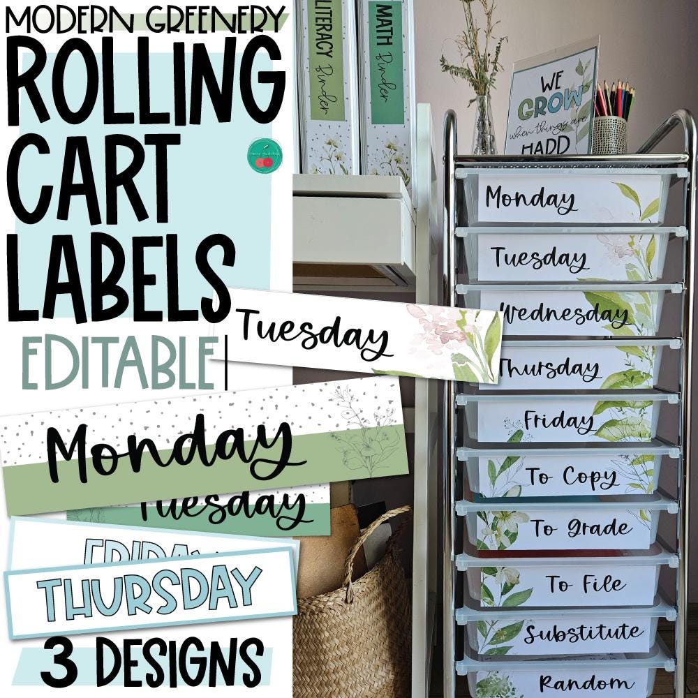 Teacher Trolley Labels | Rolling Cart Labels | Nature Theme Classroom ...
