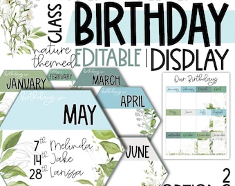 Geburtstag Display Natur Thema für das Klassenzimmer | Modernes Greenery Klassenzimmer Dekor