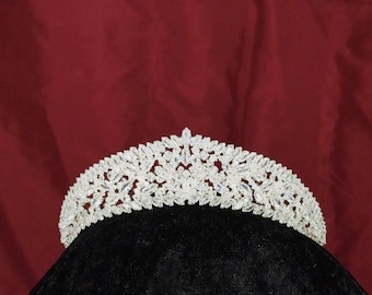 Silver Bridal Tiara, Marquise Zirconia Floral Crown