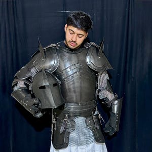 Handmade Medieval Barbuta Armor Set: Black Steel Gothic Knight Cosplay, LARP Costume image 1