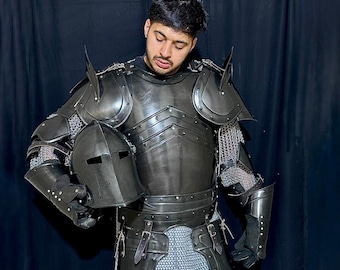 Handmade Medieval Barbuta Armor Set:  Black Steel Gothic Knight Cosplay, LARP Costume
