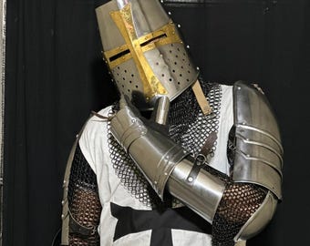 Knights Templar Full Body Armor Set | Medieval Crusader Steel Suit, Helmet