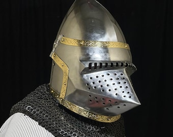 Steel Pig Face Bascinet Helmet with Chainmail Aventail | Medieval Knight Armor SCA LARP