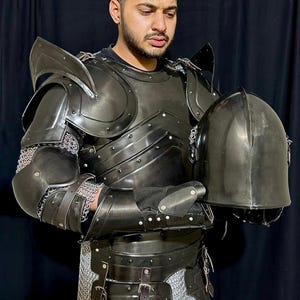 Handmade Medieval Barbuta Armor Set: Black Steel Gothic Knight Cosplay, LARP Costume image 11