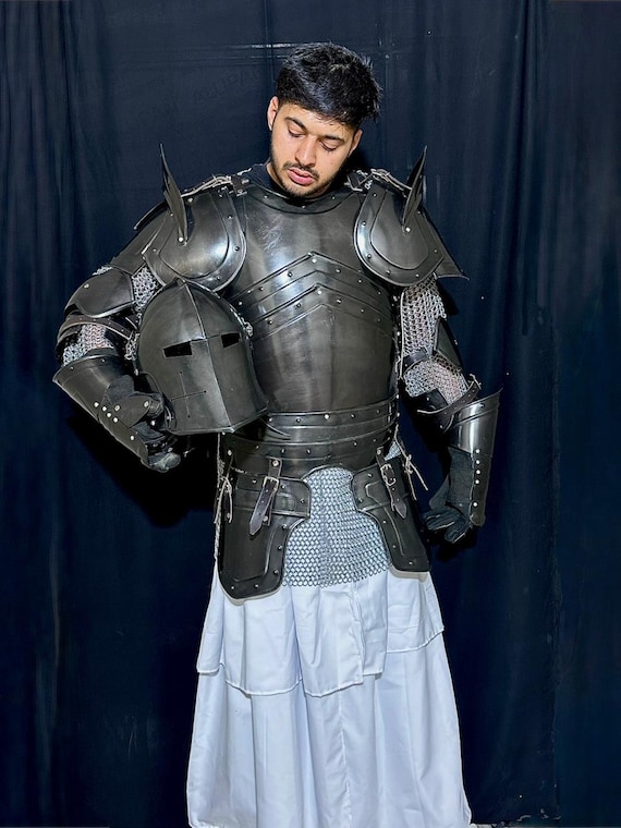 Handmade Medieval Barbuta Armor Set:  Black Steel Gothic Knight Cosplay, LARP Costume