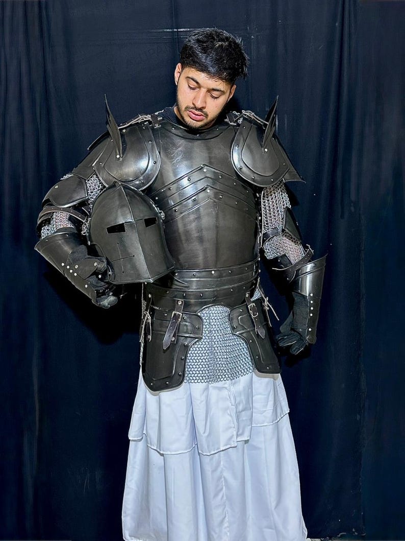 Handmade Medieval Barbuta Armor Set: Black Steel Gothic Knight Cosplay, LARP Costume image 1