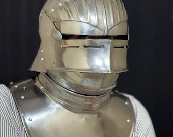 Medieval Sallet Bevor Helmet | Steel Knight Armor for LARP, Cosplay, Renaissance Fair