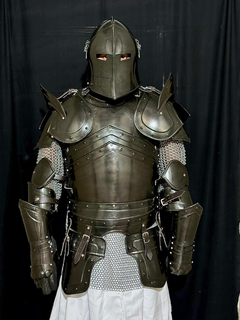 Handmade Medieval Barbuta Armor Set: Black Steel Gothic Knight Cosplay, LARP Costume image 7