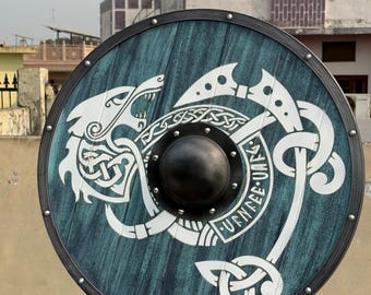 Viking Round Shield Valhalla Design – Norse Warrior Cosplay, LARP, Medieval Decor Prop