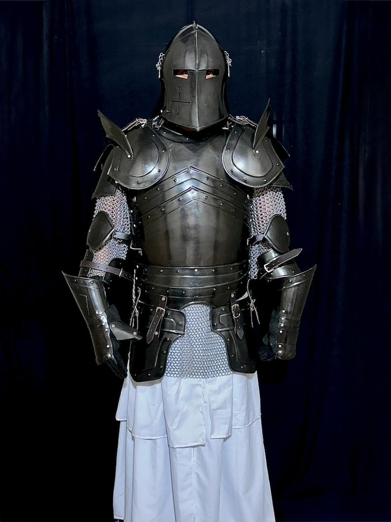 Handmade Medieval Barbuta Armor Set: Black Steel Gothic Knight Cosplay, LARP Costume image 4