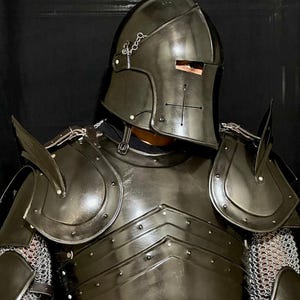 Handmade Medieval Barbuta Armor Set: Black Steel Gothic Knight Cosplay, LARP Costume image 5
