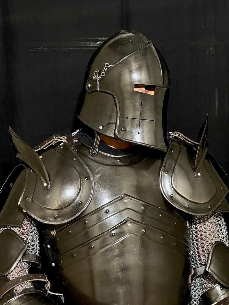 Handmade Medieval Barbuta Armor Set: Black Steel Gothic Knight Cosplay, LARP Costume image 5