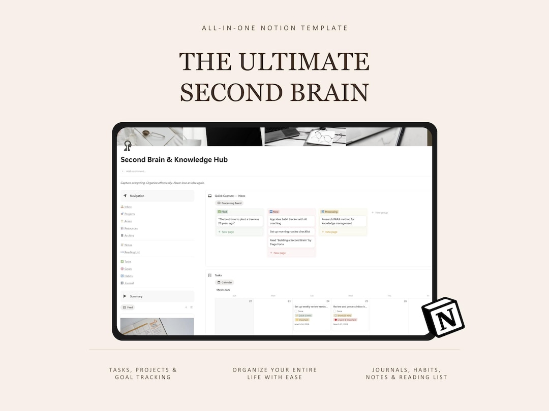 Second Brain Notion Template | All-in-one Life Planner Dashboard | PARA ...