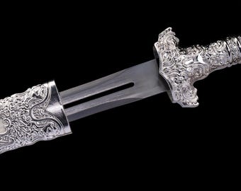 Hand Forged Silver-White Dragon Katana, Clay Tempered 1060 Carbon Steel Samurai Sword, Gifts for Boyfriends Fathers