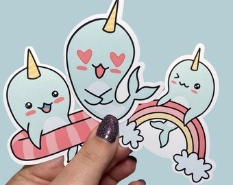 Narwhal Stickers | Glossy | Balloons | Rainbows