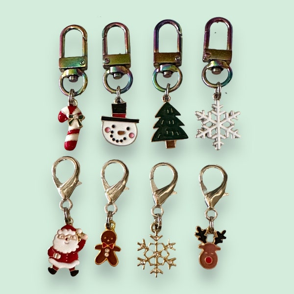 winter and Christmas collar charm | zipper pull | stitch marker | backpack charm