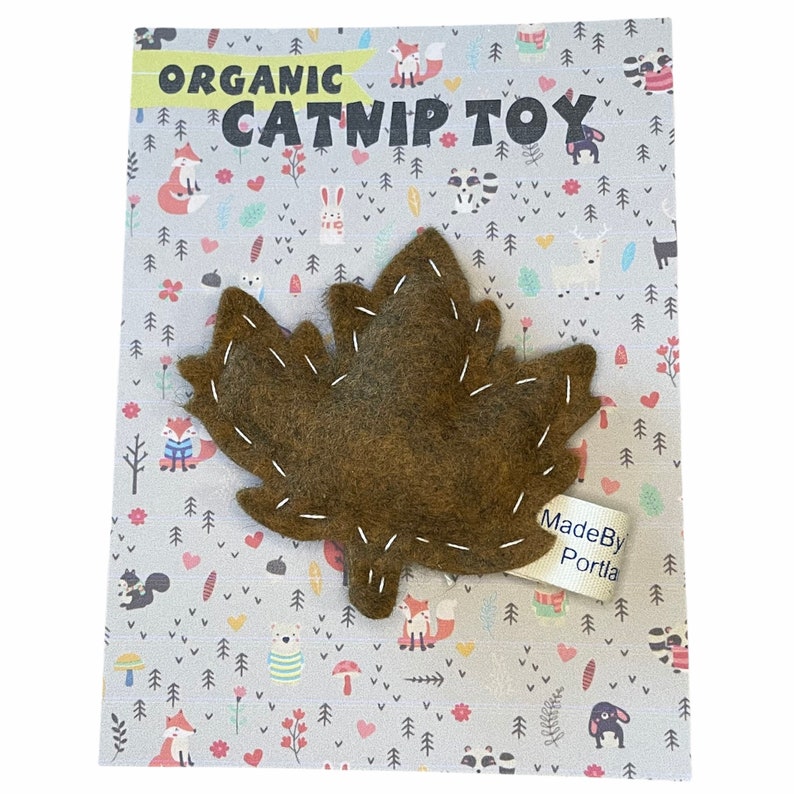 Fall or Maple Leaf cat toy organic catnip wool-blend felt Brown