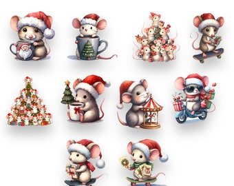 Mini Lined Notebook, Sticker Pack & Pen | Christmas Mice | 3.5 x 5.5” Notebook | 10 Stickers