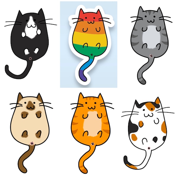 Cat Stickers | Cat Butt Stickers | Holographic Paper | siamese, tux, tabby, tortie, pride