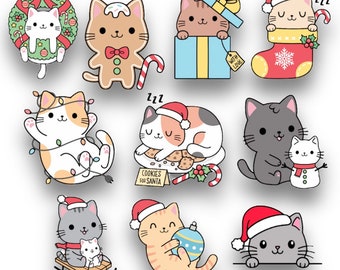 Mini Lined Notebook, Sticker Pack & Pen | Christmas Cats | 3.5 x 5.5” Notebook | 10 Stickers