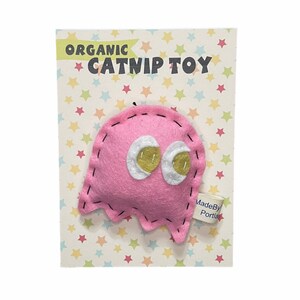 Ghost Monster cat toy organic catnip wool-blend felt pink
