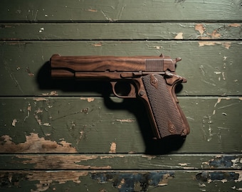 1911 pistool 3D-reliëf CNC-bestand | VCarve CRV + Toolpaths | Digitale download houtsnijwerk