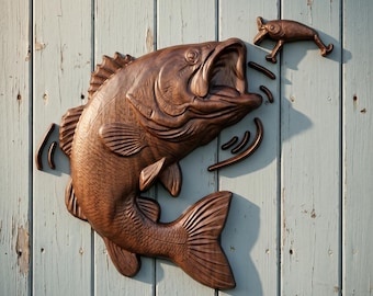 Largemouth Bass Catch 3D-reliëf CNC-bestand | VCarve CRV + Toolpaths | Digitale download houtsnijwerk
