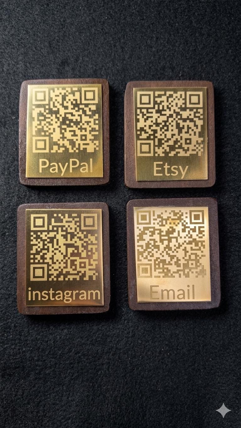 One Block Qr Code 4-pack Modular QR Code Blocks - Solid Walnut & Brass Magnetic Business ...