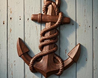 Anker met touw 3D-reliëf CNC-bestand | VCarve CRV + Toolpaths | Digitale download houtsnijwerk