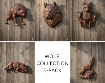 Wolf-collectie van 5 stuks | 3D-reliëf CNC-bestanden (digitale download)