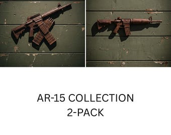 AR-15-collectie, set van 2 | 3D-reliëf CNC-bestanden | VCarve CRV3D + gereedschapspaden | Houtsnijwerkbundel | Digitale download