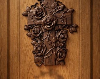 Rose Cross 3D-reliëf CNC-bestand | VCarve CRV + Toolpaths | Digitale download houtsnijwerk