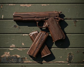1911 Pistool met tijdschriften 3D-reliëf CNC-bestand | VCarve CRV + Toolpaths | Digitale download houtsnijwerk