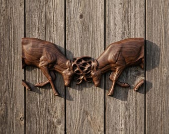 Fighting Bucks 3D-reliëf CNC-bestand | VCarve CRV + Toolpaths | Digitale download houtsnijwerk