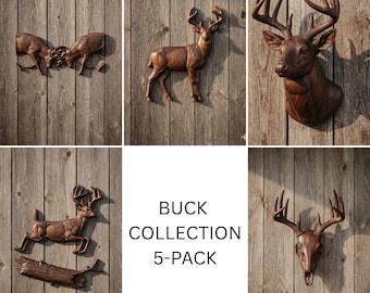 Deer Buck-collectie, set van 5 | 3D-reliëf CNC-bestanden (digitale download)