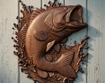 Largemouth Bass Jumping 3D-reliëf CNC-bestand | VCarve CRV + Toolpaths | Digitale download houtsnijwerk