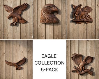 Set van 5 Amerikaanse zeearenden | 3D-reliëf CNC-houtsnijbestanden (digitale download)