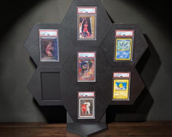 Magnetische 7-kaarten PSA-displaystandaard voor platen | Bureauvitrine voor honkbal, voetbal en Pokemon | In elkaar grijpende zeshoekige houder