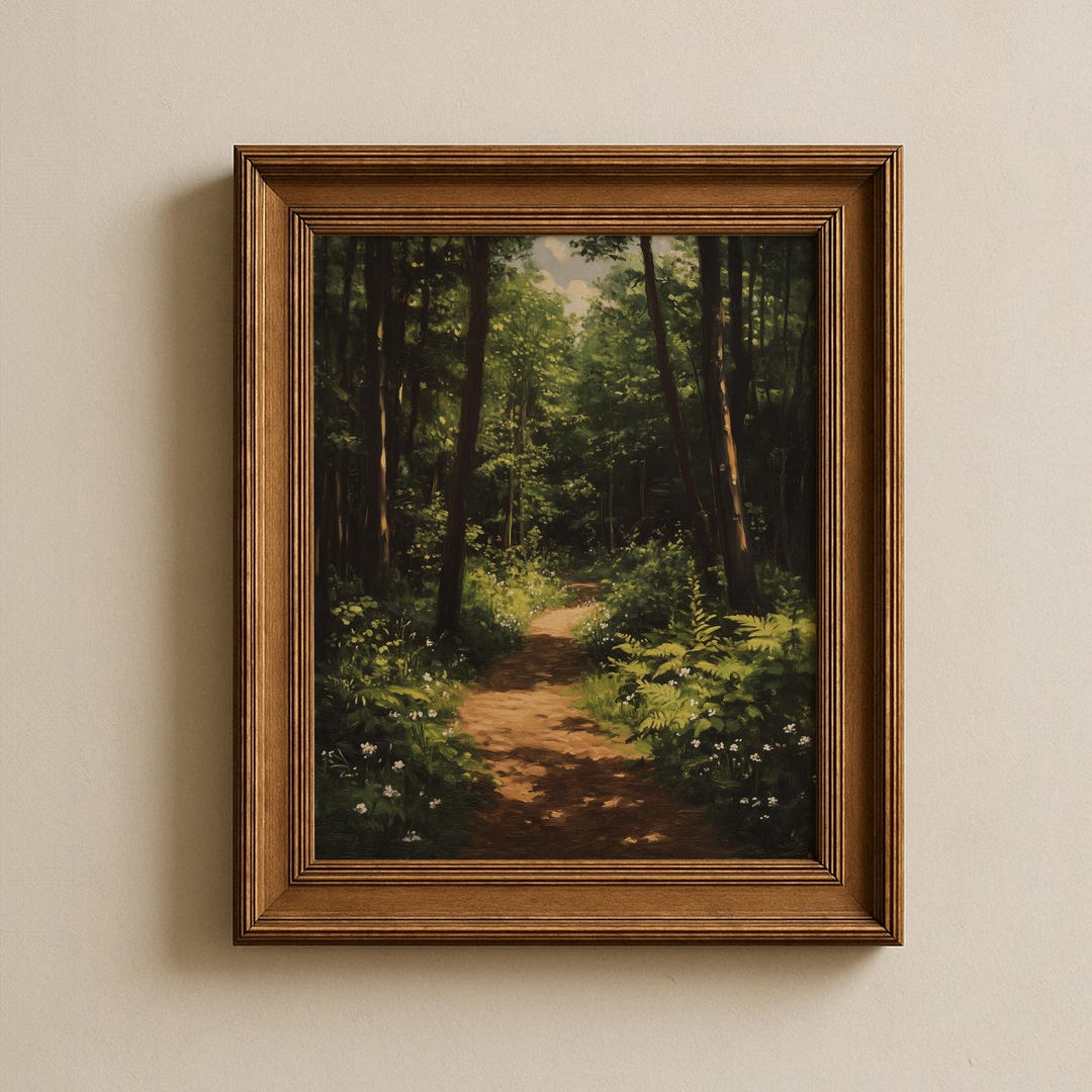 Deep Woods Path Painting Printable Wall Art Fern Forest Hiking Trail ...