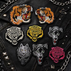 Patch de broderie animale féroce Applique de loup-tigre à coudre fer sur patch pour vestes en cuir chapeaux sacs accessoire streetwear punk