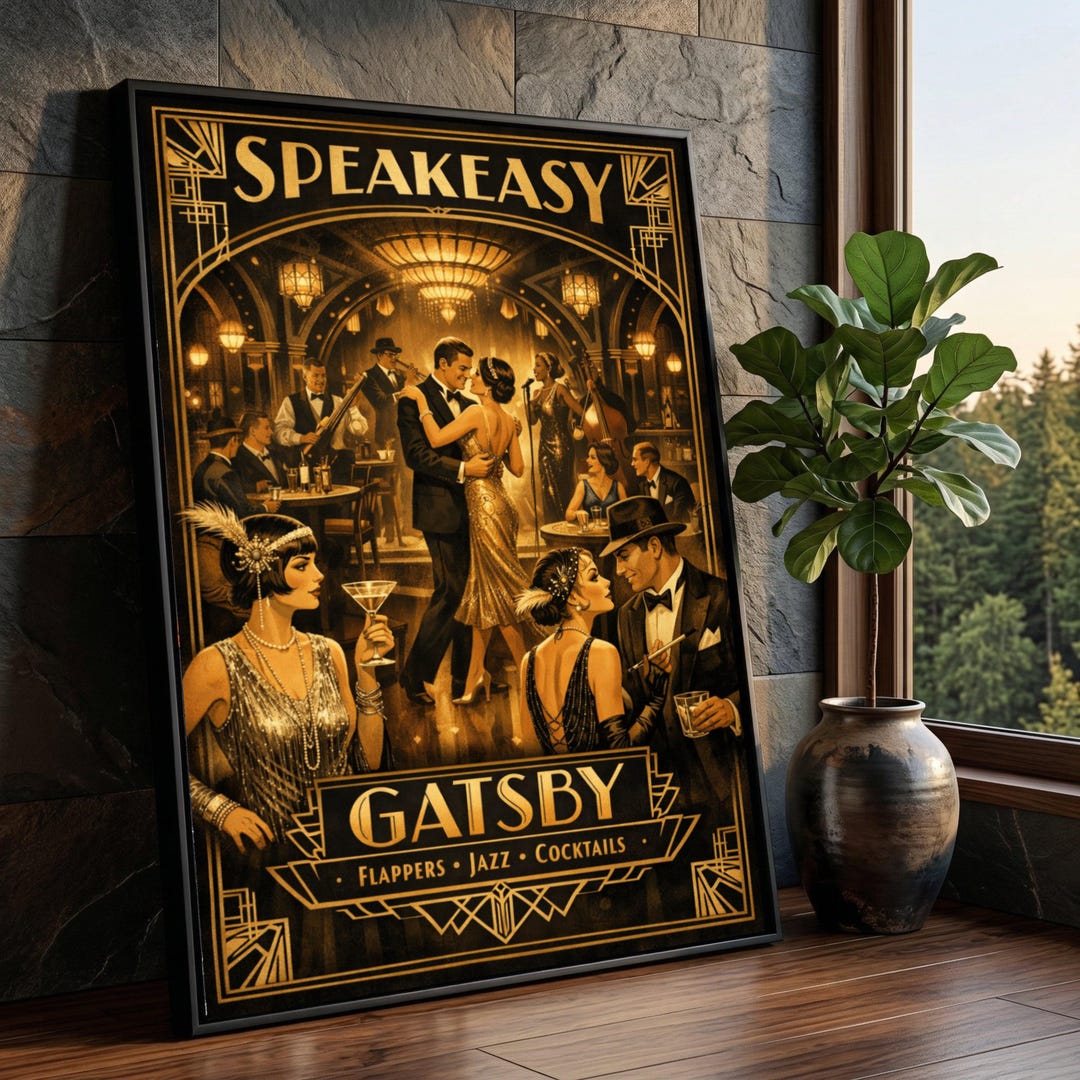 Gatsby Speakeasy Jazz Night Canvas, Roaring 20s Vintage Party Wall Art ...