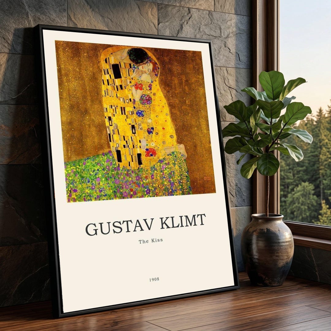 Gustav Klimt the Kiss Canvas Wall Art, Romantic Abstract Gold Art Print ...