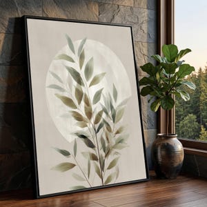 Lienzo botánico minimalista, decoración de pared con hojas neutras, estampado de follaje en tonos tierra