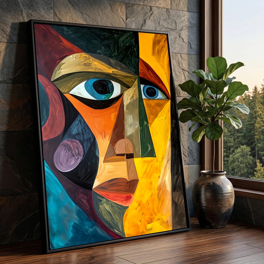 Abstract Cubist Face Canvas Print, Colorful Geometric Portrait Wall Art ...