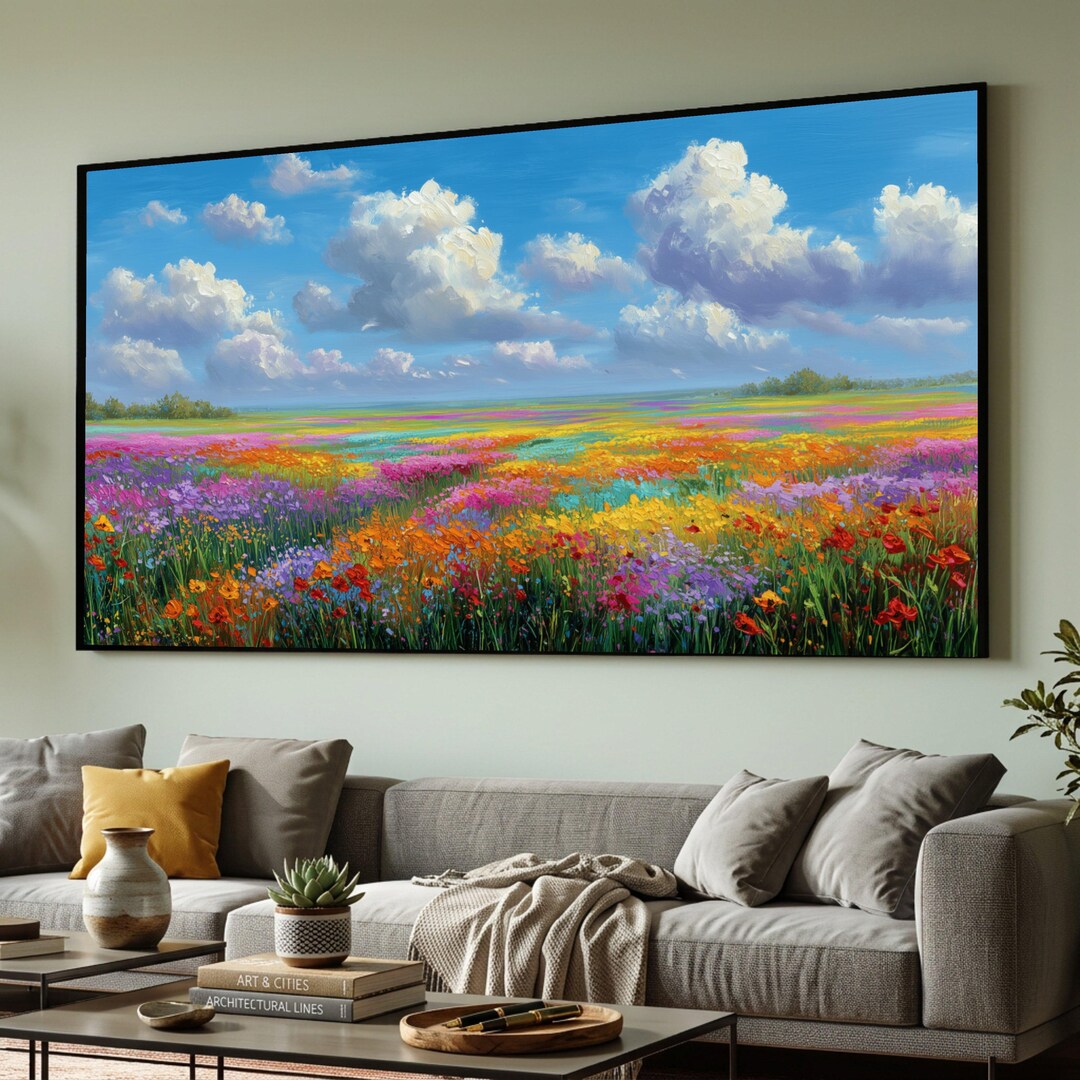 Vibrant Wildflower Meadow Canvas, Colorful Flower Field Wall Art ...
