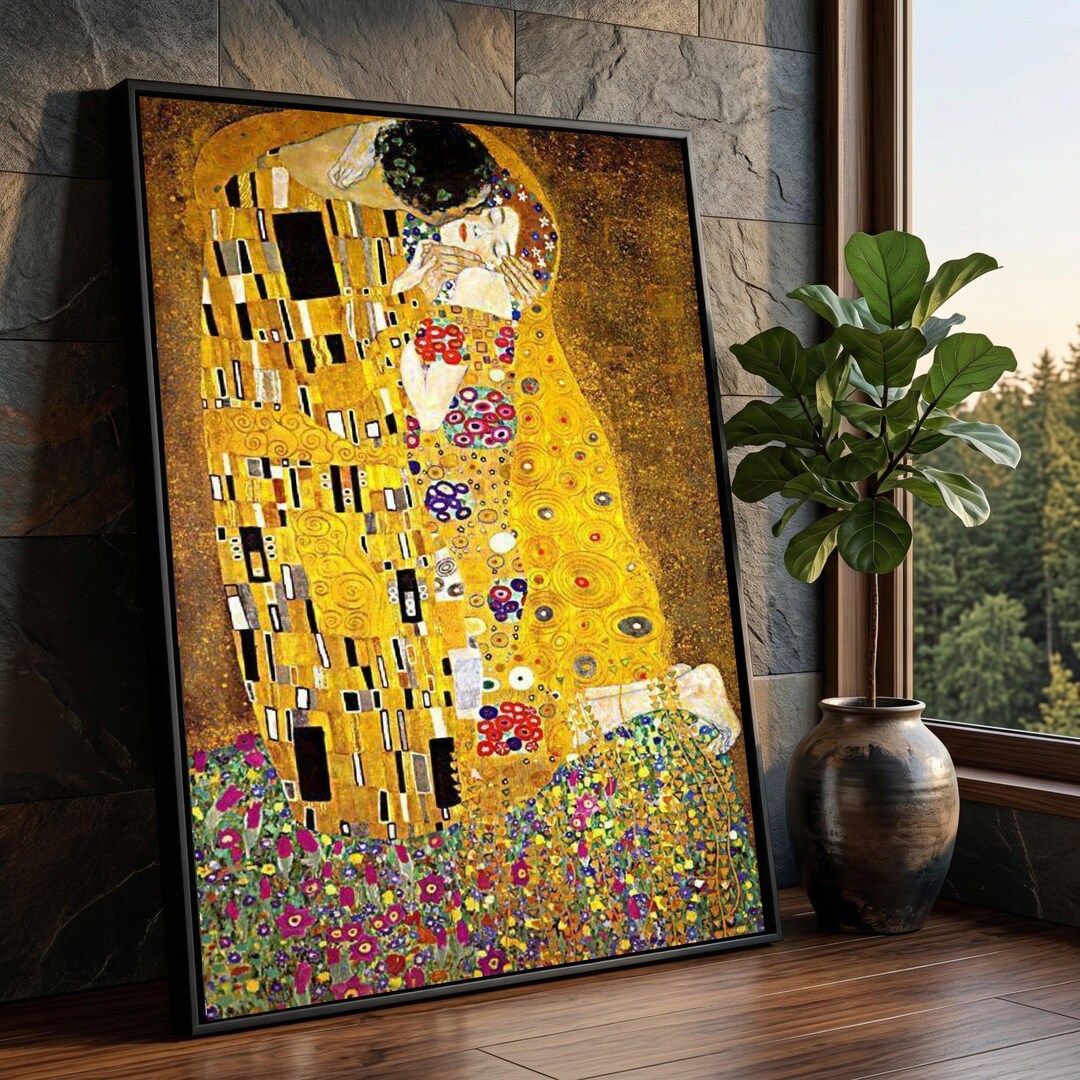 Gustav Klimt the Kiss Canvas Wall Art, Golden Romantic Art Nouveau Home ...