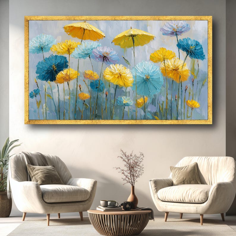 Vibrant Floral Canvas Wall Art, Abstract Garden Blossoms, Modern Home ...