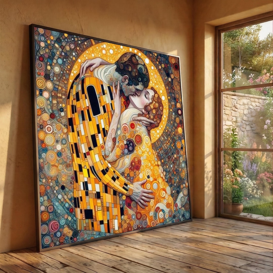 Gustav Klimt Abstract Romantic Embrace Canvas, Modern Art Couple Kiss ...