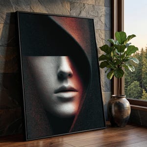 Mysterious Hooded Face Canvas, Dark Portrait Wall Art, Moody Home Decoration, Dramatic Shadow Canvas, Contemporary Face Artwork